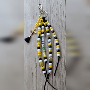 Yellow and Black Beaded Keychain Bag Charm with Bee Charm